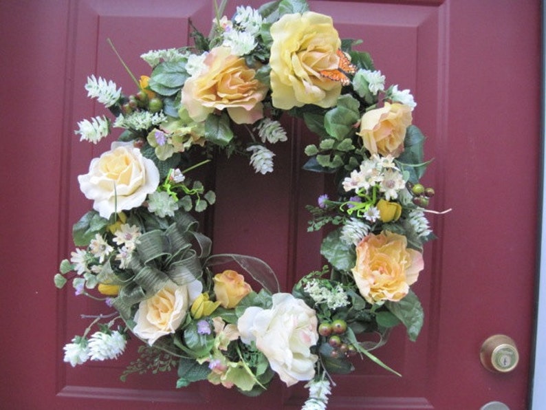 Yellow Rose Wreath, Summer Wreath, Front Door Wreath, Spring Wreath, Mother's Day image 3