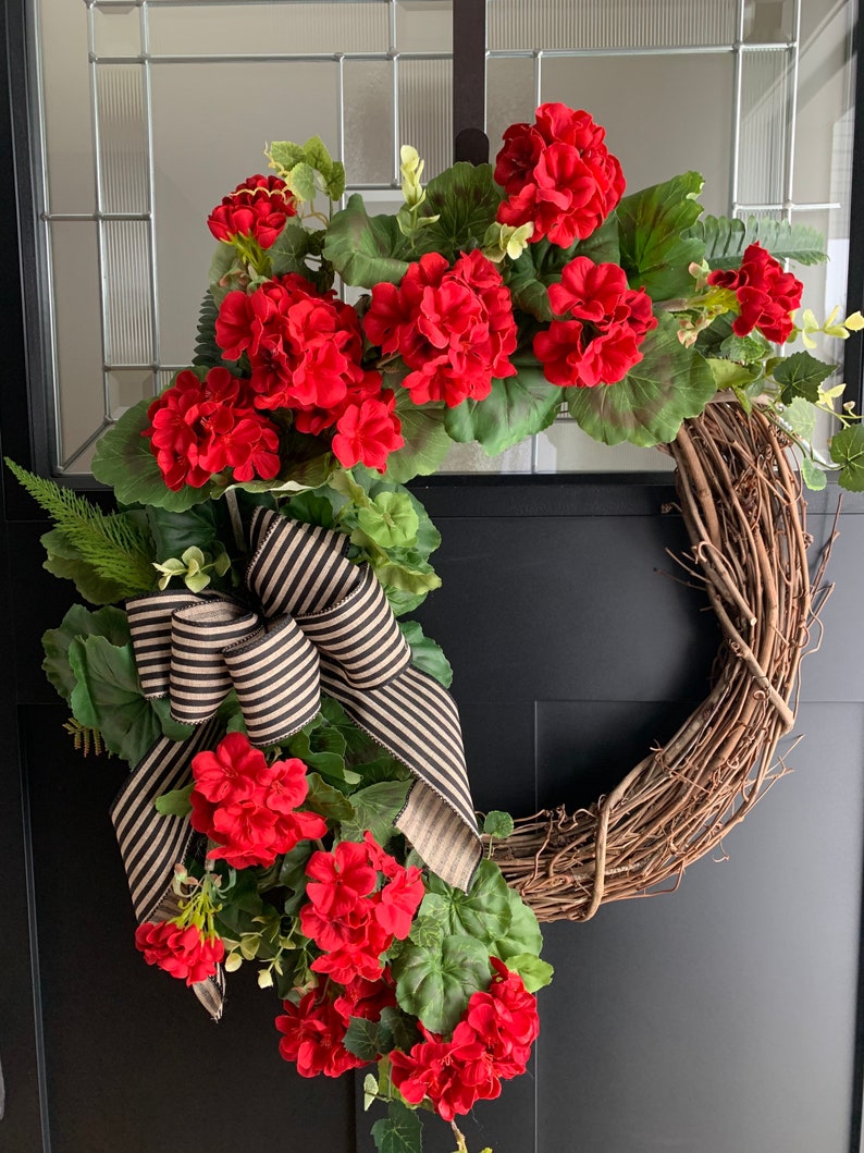 Geranium Wreath Summer Wreath All Season Wreath Front Door Etsy