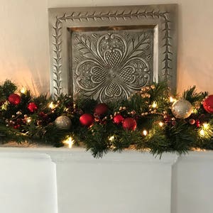 Christmas Mantle Garland, Fireplace Garland, Christmas Centerpiece, Ornament Berry Garland, Mantle Garland