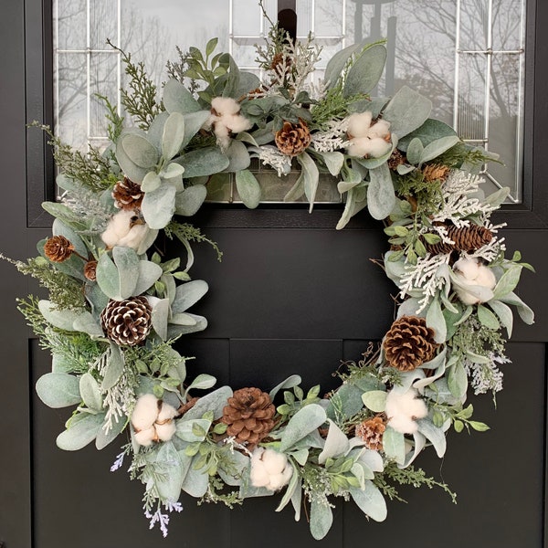 Lambs Ear and Cotton Wreath Etsy
