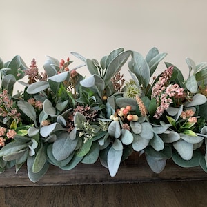 Lambs Ear Table Centerpiece: Farmhouse Planter Box Arrangement