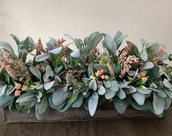 Lambs Ear Centerpiece, Lambs Ear Arrangement, Farmhouse Centerpiece, Planter Box, Table Arrangement