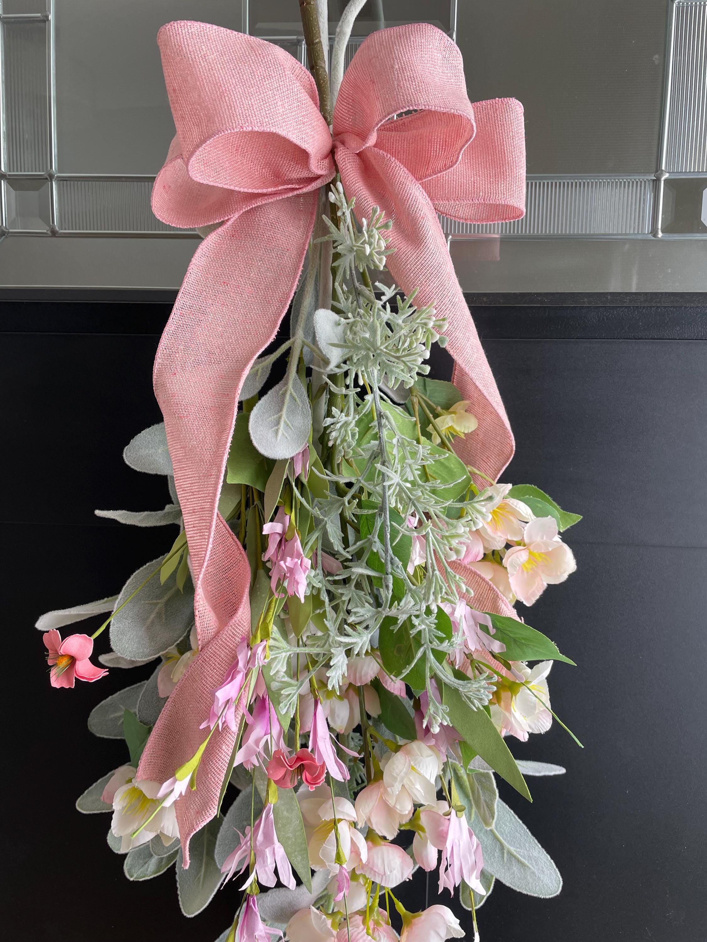 Spring Door Swag, Spring Swag, Pink Apple Blossom, Lambs Ear Swag ...