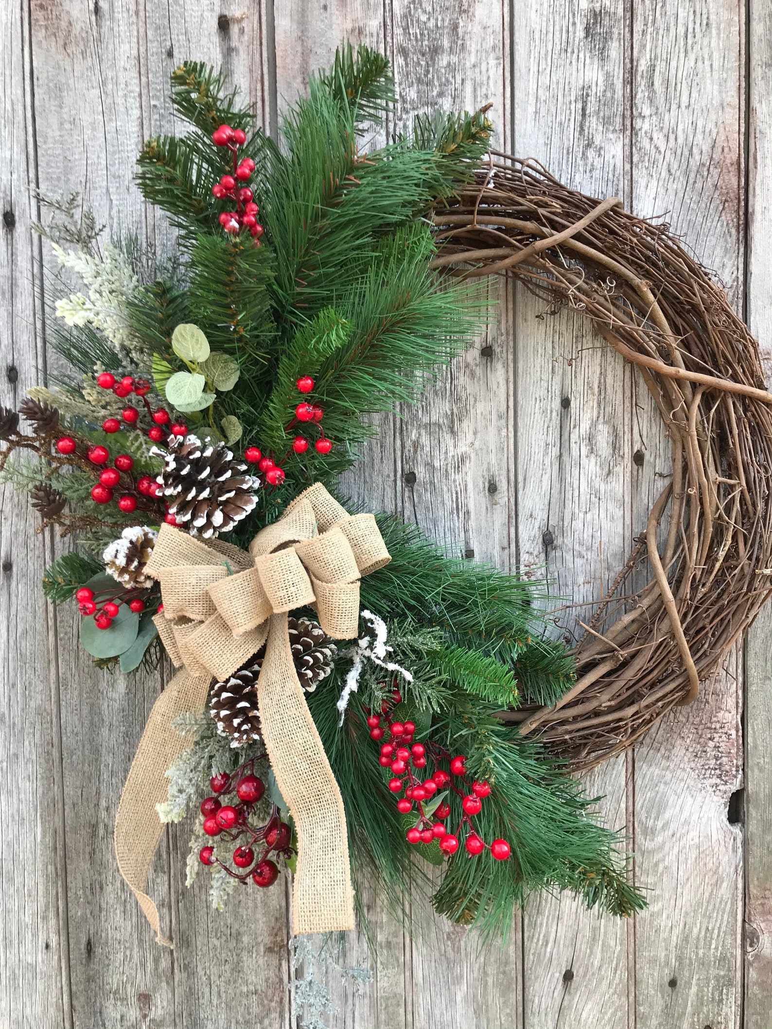 Pine Cone Christmas Wreath, Holiday Wreath, Rustic Farmhouse Wreath