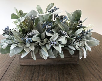 Lambs Ear Centerpiece, Centerpiece, Easter Centerpiece, Berry Planter Box, Lambs Ear Arrangement