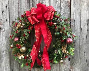 MOIAVAN 15 Inch Christmas Wreath – Red Frosted Berry Wreath For Front Door, Window, Wall Holiday Decor - View #8