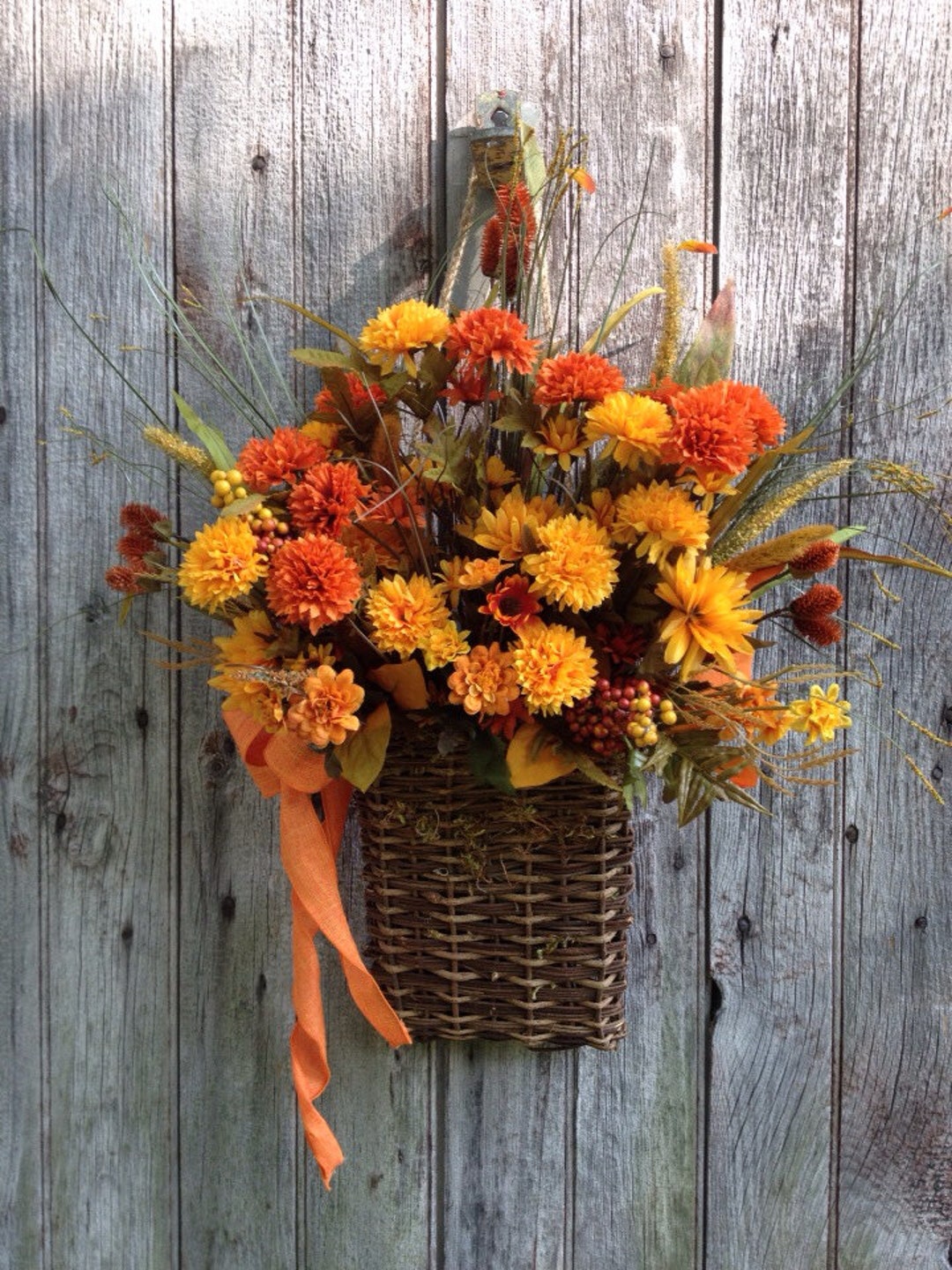 Fall Rectangle Basket Fall Basket, Orange Fall Basket, Autumn Front Door Decor, Mum Basket - Etsy