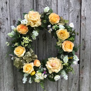 Yellow Rose Wreath, Summer Wreath, Front Door Wreath, Spring Wreath, Mother's Day image 1