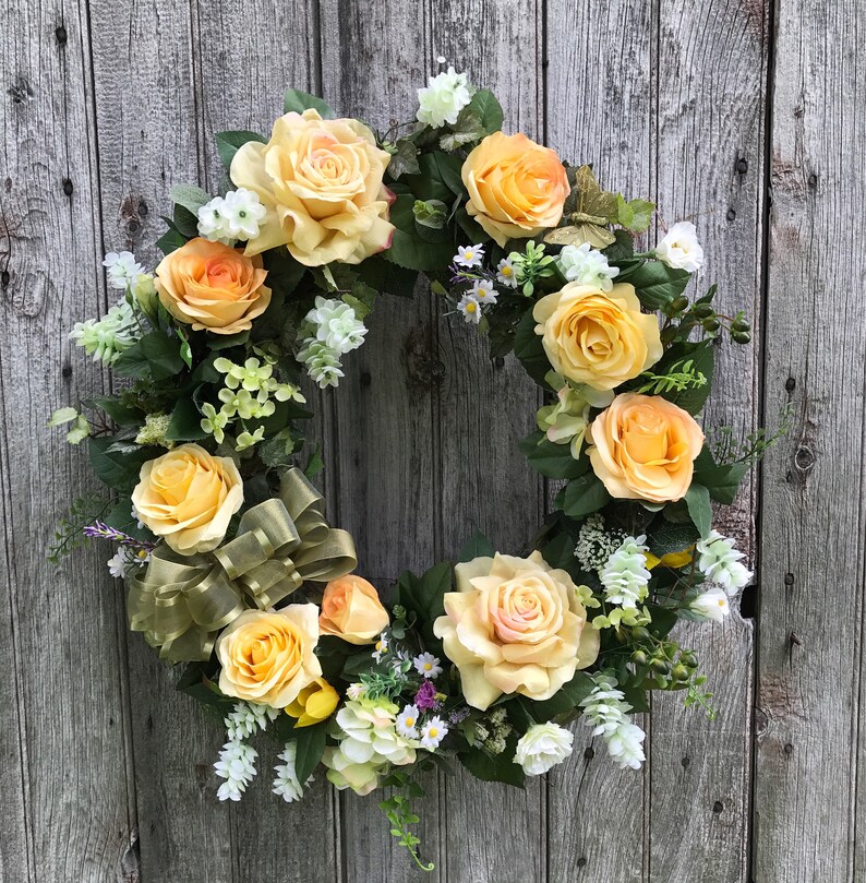 Yellow Rose Wreath, Summer Wreath, Front Door Wreath, Spring Wreath, Mother's Day image 1