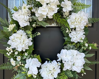 Hydrangea Wreath, White Hydrangea Wreath, Spring Wreath, Summer Wreath, Front Door Decor