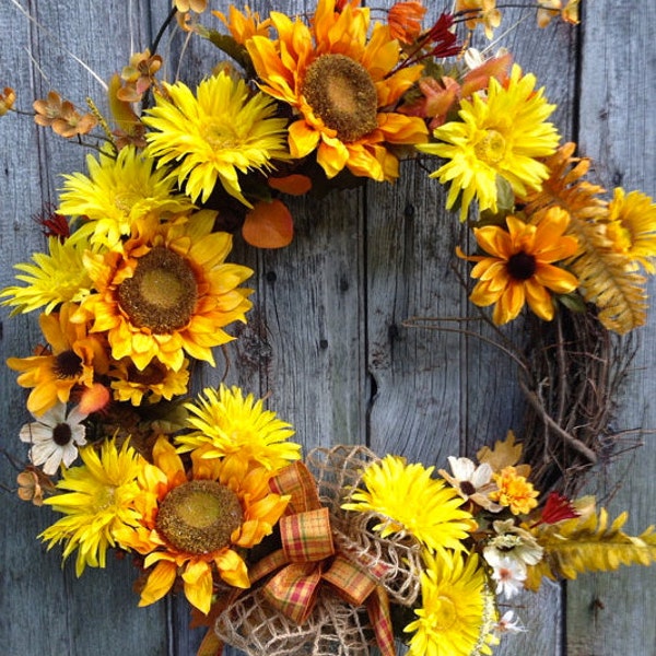 Sunflower Wreath, Fall Door Wreath, Autumn Wreath, Outdoor Wreath, Fall Decoration