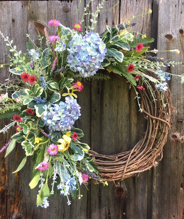 Summer Wreath, Spring Wreath, Wildflower Wreath, Blue Hydrangea