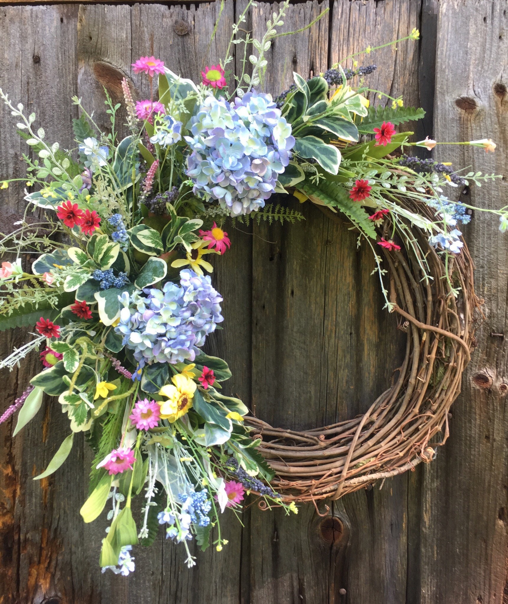 Corona de verano, corona de primavera, corona de flores silvestres,  hortensia azul, decoración rústica de granja - Etsy México, image size:1721x2046