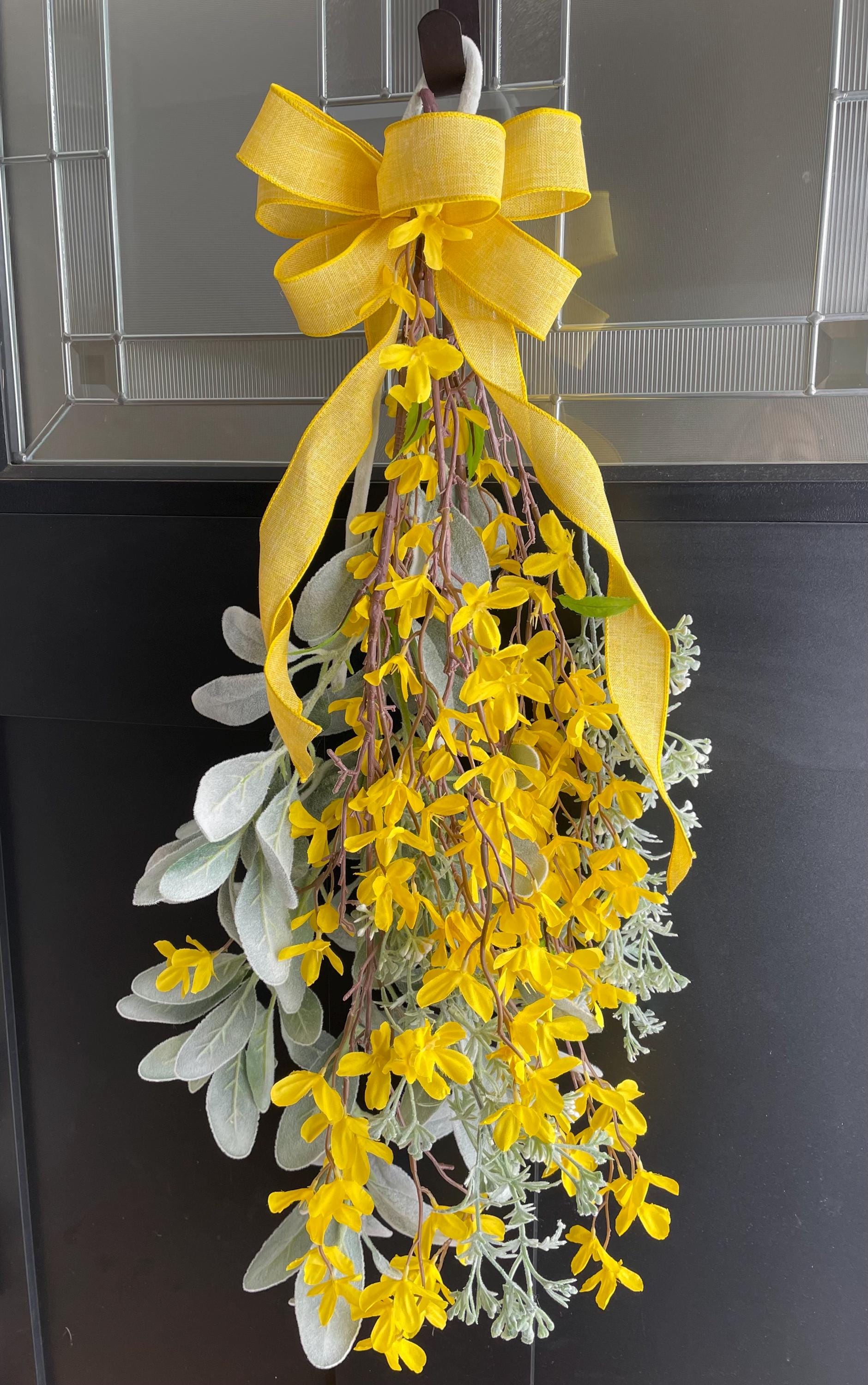 Spring Door Swag, Forsythia Swag, Spring Swag, Lambs Ear Swag, Vertical ...