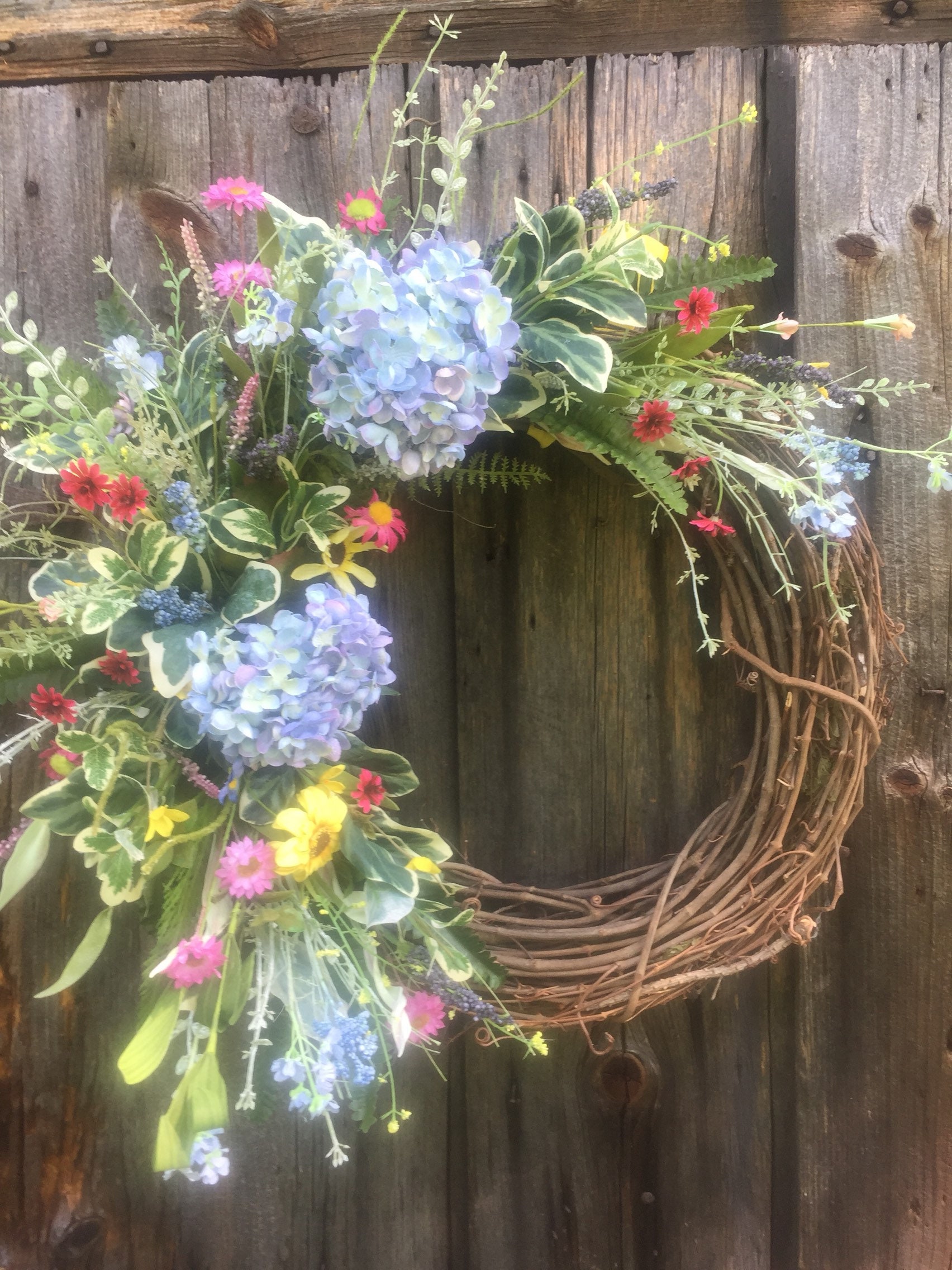 Summer Wreath, Spring Wreath, Wildflower Wreath, Blue Hydrangea