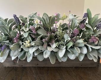 Lambs Ear Centerpiece, Lambs Ear Arrangement, Farmhouse Centerpiece, Planter Box, Table Arrangement