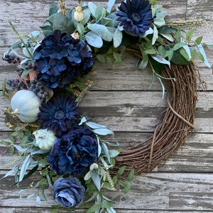 Hydrangea Peony, Lambs Ear Wreath, Pumpkin Wreath, Front Door Decor, All Season Wreath