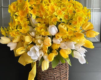 Daffodil Basket, Tulip Basket, Spring Basket, Summer Basket, Rustic Front Door Decor
