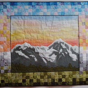 Mount Arrowsmith at Dawn art quilt image 1