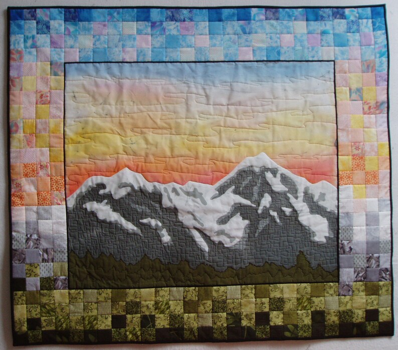 Mount Arrowsmith at Dawn art quilt image 1