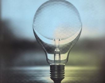 Lightbulb Canvas Art, 9x12 inch Laser-Etched Hand-Colorized Wall and Tabletop Decor