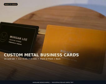 Custom Metal Business Cards, Set of 10, Engraved Logo or QR Code, 0.2 0.45 or 0.8mm Aluminum, Front or Front and Back