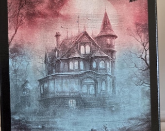 Haunted Mansion Canvas Art, 8x10 inch Laser-Etched Hand-Colorized Wall and Tabletop Decor