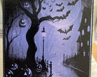 Pumpkin House Canvas Art, 5x7 inch Laser-Etched Hand-Colorized Wall and Tabletop Decor
