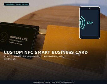 Custom Metal NFC Business Card, Engraved Smart Tap Card with Programmed Link and Optional QR Code, Personalized Logo