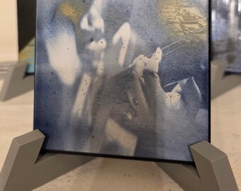Guitar Player Art, Sealed 4x4 Ceramic Tile Coaster, Hand-Colorized Desk and Wall Decor