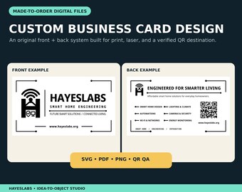 Custom Business Card Design, Front and Back Digital Files, Laser-Ready Vector and PNG, Print PDF, Code Layout
