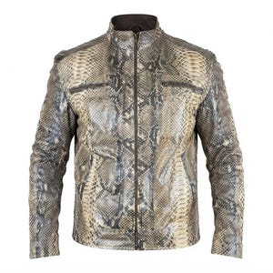Men's Python Leather Jacket Handmade Snakeskin Biker Jacket Exotic Motorcycle Coat Luxury Outerwear