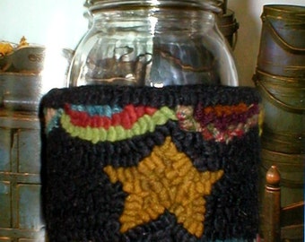Hooked Rug Mustard Star Canning Cover Beaconhillcollect  Hooked Rug