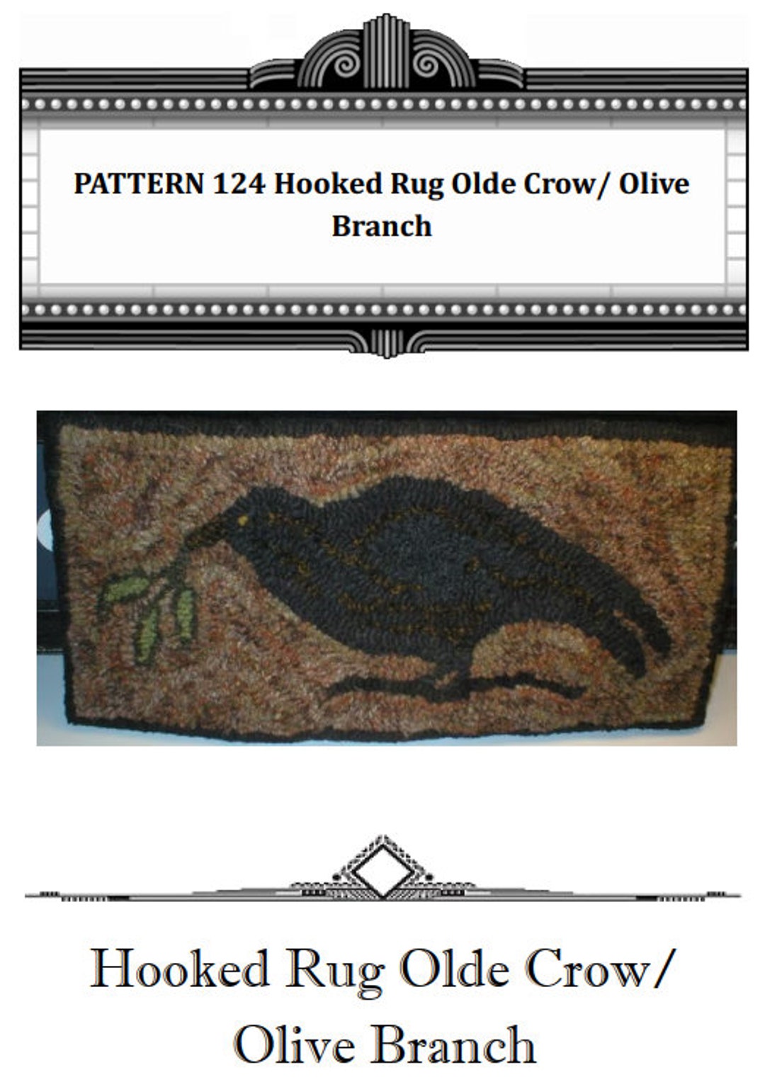 Crested Rug Pattern Hooked Rug Olde Crow PDF Pattern Beaconhillcollect Olde Crow Hooked Rug ...
