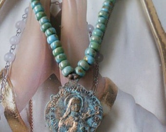 JewelryTurquoise Blue Picasso Beaded Religious Neckace Beaconhillcollect Jewelry