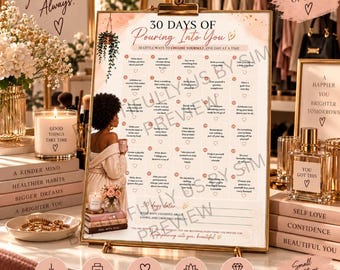 30-Day Self Love Challenge Printable Afro Hair | Daily Prompts, Reflection (Digital Download)