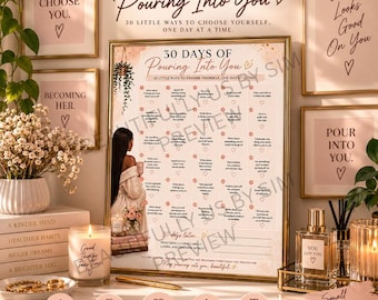 30-Day Self Love Challenge Printable Long Hair | Daily Prompts, Reflection (Digital Download)