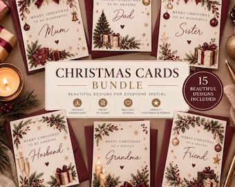 15 Printable Christmas Cards Bundle | Family & Loved Ones Christmas Cards | Mum Dad Sister Brother Friend | Instant Download