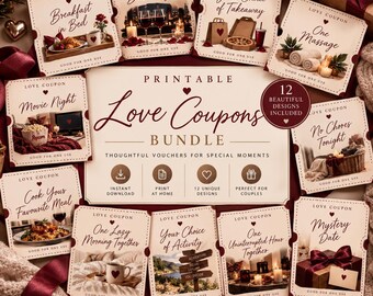 12 Romantic Love Coupons for Couples | Printable Date Night Vouchers (Digital Download)
