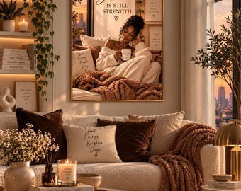 Black Woman Self Care Print | Softness Is Strength Affirmation (Digital Download)