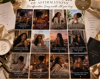 12 Monthly Affirmation Cards for Black Women | 2027 Self Love (Digital Download)