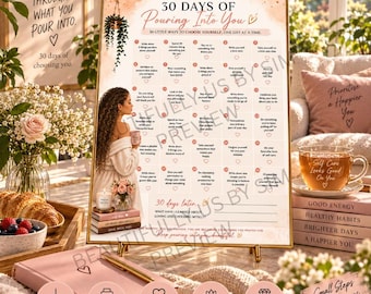 30-Day Self Love Challenge Printable Long Curls | Daily Prompts, Reflection (Digital Download)