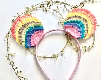 Fringe felt sparkle Mouse ears headband