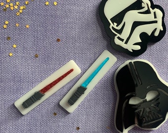 2 Light saber hair clips, star wars, Dart Vader saber acrylic hair clips