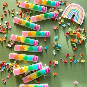 Lucky charms or rainbow Acrylic bar, hair clips