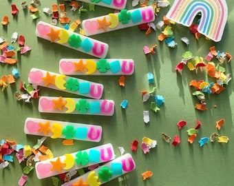 Lucky charms or rainbow Acrylic bar, hair clips