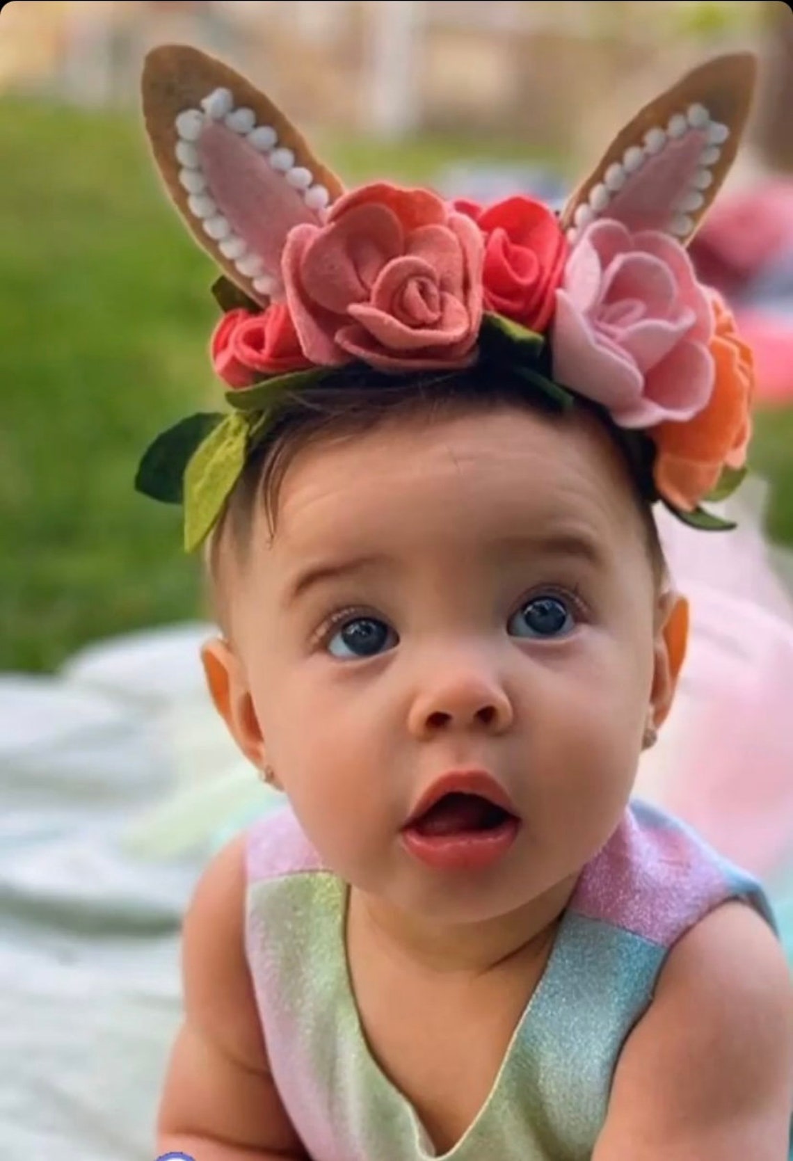 Roses Easter bunny ears headband. Nylon or plastic band Etsy