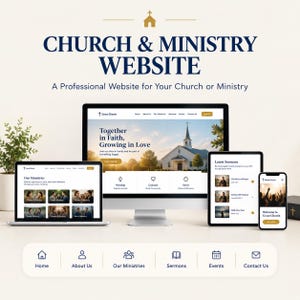 Anpassad WordPress-hemsida för kyrka, webbdesign för verksamhet, responsiv pastorswebbplats, predikningar, evenemang, gåvosajt, Elementor