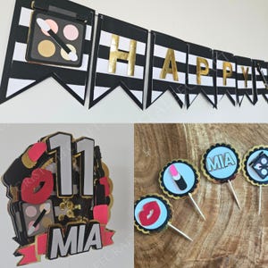 Glam Party Decorations - Shaker Cake Topper | Cupcake Topper | Banner - Make-Up Birthday | Tween Party | Teen Birthday | Makeover Birthday