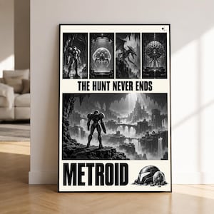 Póster del juego Metroid, arte retro de aventuras de ciencia ficción, regalo de decoración de pared de cazarrecompensas espaciales